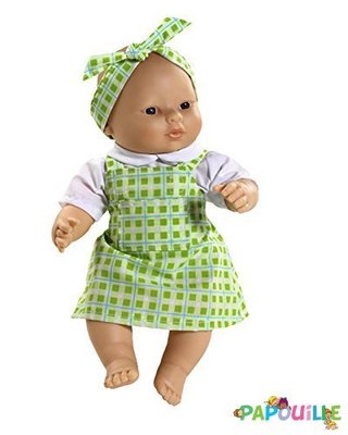 Jouets - Poupons, Peluches et Accessoires - Poupée corps dur sans cheveux 30cm créole robe verte