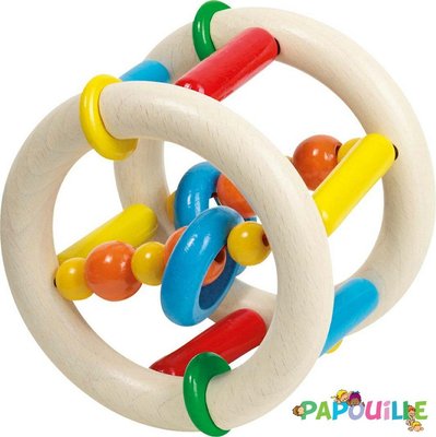 Jouets - Hochets et Jouets Sensoriels - DE // Hochet en bois cylindre elastique sonore