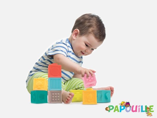 Jouets - Jouets à Empiler ou à Encastrer - Cubes souples emboîtables texturés et colorés lot de 9