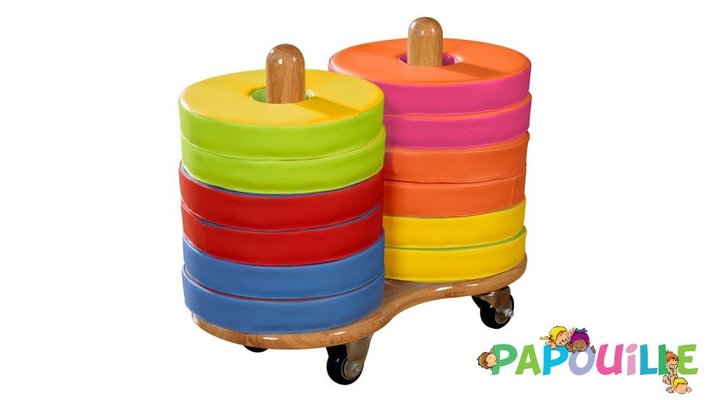 Mobilier - Meuble en mousse et Pouf - De / coussins de sol en mousse pvc avec chariot à roulettes - lot de 12