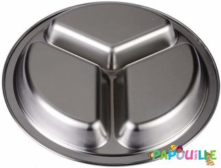 Repas - Assiettes Enfants et à Compartiments - Assiette inox 3 compartiments 22 cm