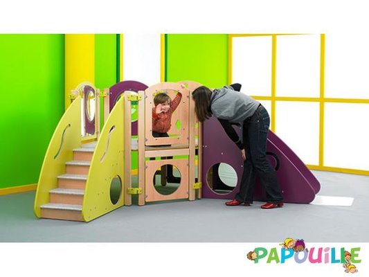 Mobilier - Structure de motricité / activité intérieur - Structure escapade en angle vert prune