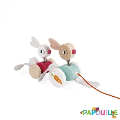 Jouets - Jouets à Pousser, à Tirer - Animal en bois à promener lapin