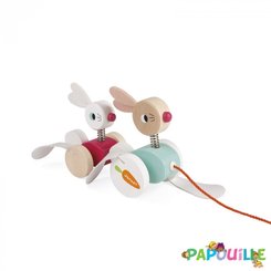 Jouets - Jouets à Pousser, à Tirer - Animal en bois à promener lapin