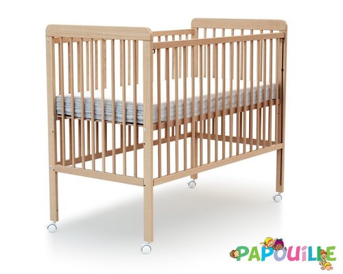 Couchage - Lit Crèche en Bois bébé, enfant - Lit à barreaux en bois réglable 3 hauteurs 60x120cm vernis - avec roulettes -