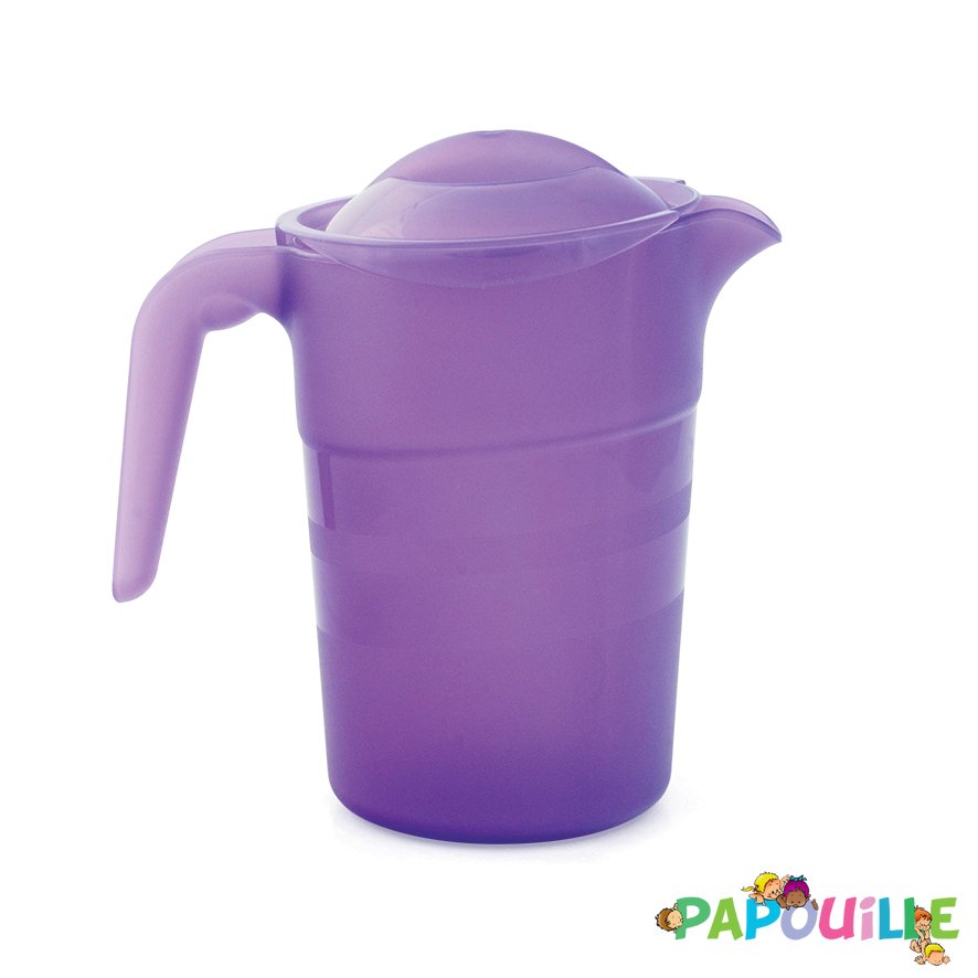 Pichet 1l polypropylène empilable avec couvercle mauve