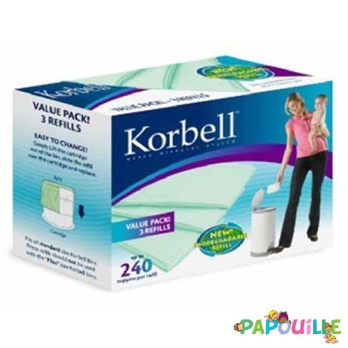 Pot Bébé Korbell pas cher : Pack de 3 recharges Korbell pour poubelle à  couches Classic 16L