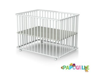 Couchage - Parc bébé Pliable, en Bois  - Parc enfant pliant à roulettes réglable 3 hauteurs blanc