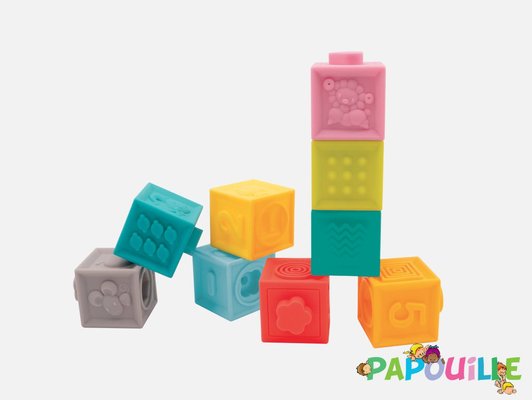 Jouets - Jouets à Empiler ou à Encastrer - Cubes souples emboîtables texturés et colorés lot de 9