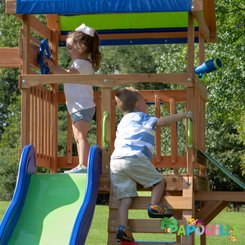 Mobilier - Aire de jeux et structure extérieure - Aire de jeu en bois avec toboggan balançoire et plateforme EN71