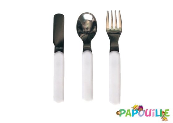 Repas - Couverts Enfant, Adulte - Set de 3 couverts en inox 12 mois + blanc