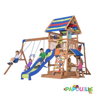 Mobilier - Aire de jeux et structure extérieure - Aire de jeu en bois avec toboggan balançoire et plateforme EN71