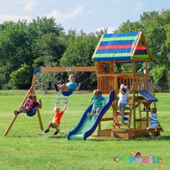Mobilier - Aire de jeux et structure extérieure - Aire de jeu en bois avec toboggan balançoire et plateforme EN71