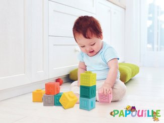Jouets - Jouets à Empiler ou à Encastrer - Cubes souples emboîtables texturés et colorés lot de 9