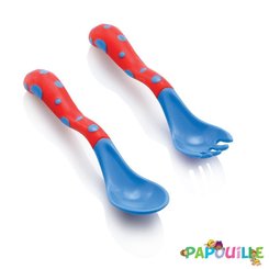 Repas - Couverts Enfant, Adulte - Lot de 1 fourchette - 1 cuillère d’apprentissage ergonomique