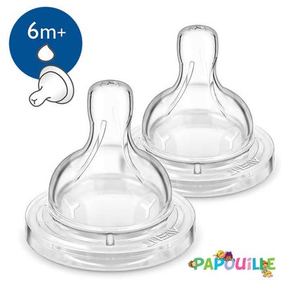 Repas - Tétine et Sucette - 2 tétines silicone base large pour liquide épais 6 mois +