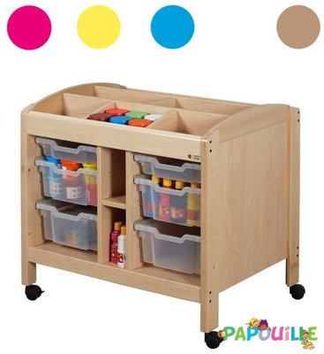Mobilier - Meuble de rangement scolaire - Meuble de rangement sur roulettes avec bacs naturel