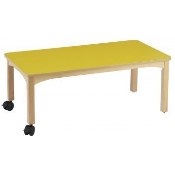 Table en bois 120 x 60 à roulettes T2 - Jaune