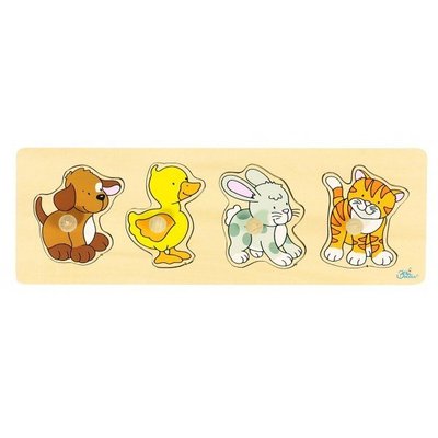 Jeux - Jeux Éducatifs et Puzzle - Puzzle à encastrer avec bouton en bois petit animaux n°1 4 pcs ( pour les enfants de 1 an et plus )