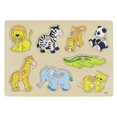 Jeux - Jeux Éducatifs et Puzzle - Puzzle à encastrer avec bouton en bois animaux du zoo 8 pcs ( pour les enfants de 1 an et plus )