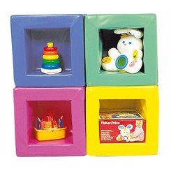 Mobilier - Meuble en mousse et Pouf - 4 cubes de rangement coloris assortis