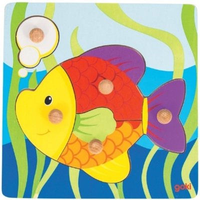 Jeux - Jeux Éducatifs et Puzzle - Puzzle à encastrer avec bouton en bois poisson 5 pcs ( pour les enfants de 1 an et plus )