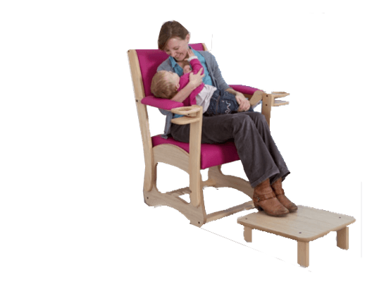 Puériculture - Fauteuils, coussins et accessoires d'allaitement - Fauteuil d'allaitement en bois avec repose pieds Framboise
