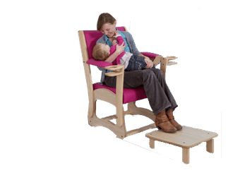 Puériculture - Fauteuils, coussins et accessoires d'allaitement - Fauteuil d'allaitement en bois avec repose pieds Framboise