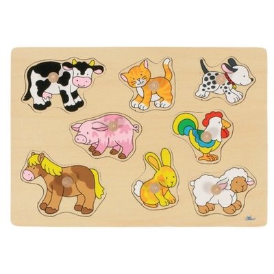 Jeux - Jeux Éducatifs et Puzzle - Puzzle à encastrer avec bouton en bois animaux de la ferme 8 pcs ( pour les enfants de 1 an et plus )