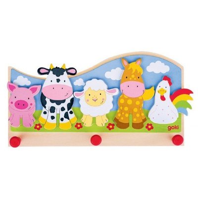 Mobilier - Banc vestiaire & Porte Manteaux - Porte manteau mural en bois pour crèche animaux de la ferme
