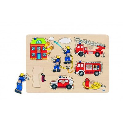 Jeux - Jeux Éducatifs et Puzzle - Puzzle à encastrer avec bouton en bois les pompiers 8 pcs ( pour les enfants de 1 an et plus )