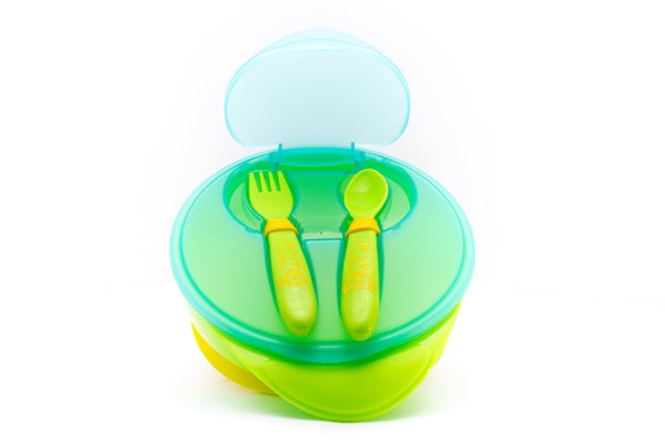 Repas - Assiettes Enfants et à Compartiments - Destockage Assiette A Ventouse + Couvert Vert