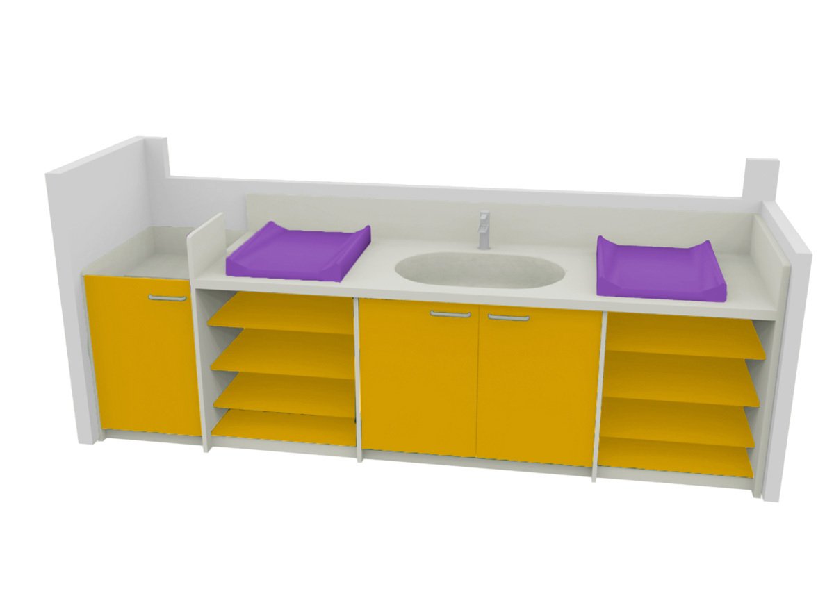 Meuble à langer 2 plans à langer 1 cuve avec escalier jaune samba