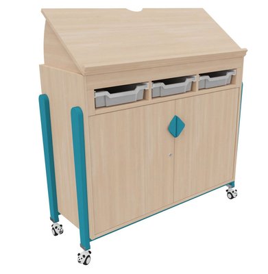 Mobilier - Meuble de rangement scolaire - Meuble bas mobile à roulettes teinte
