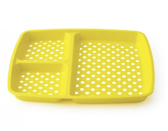 Plateau repas 3 compartiments mélamine jaune a pois