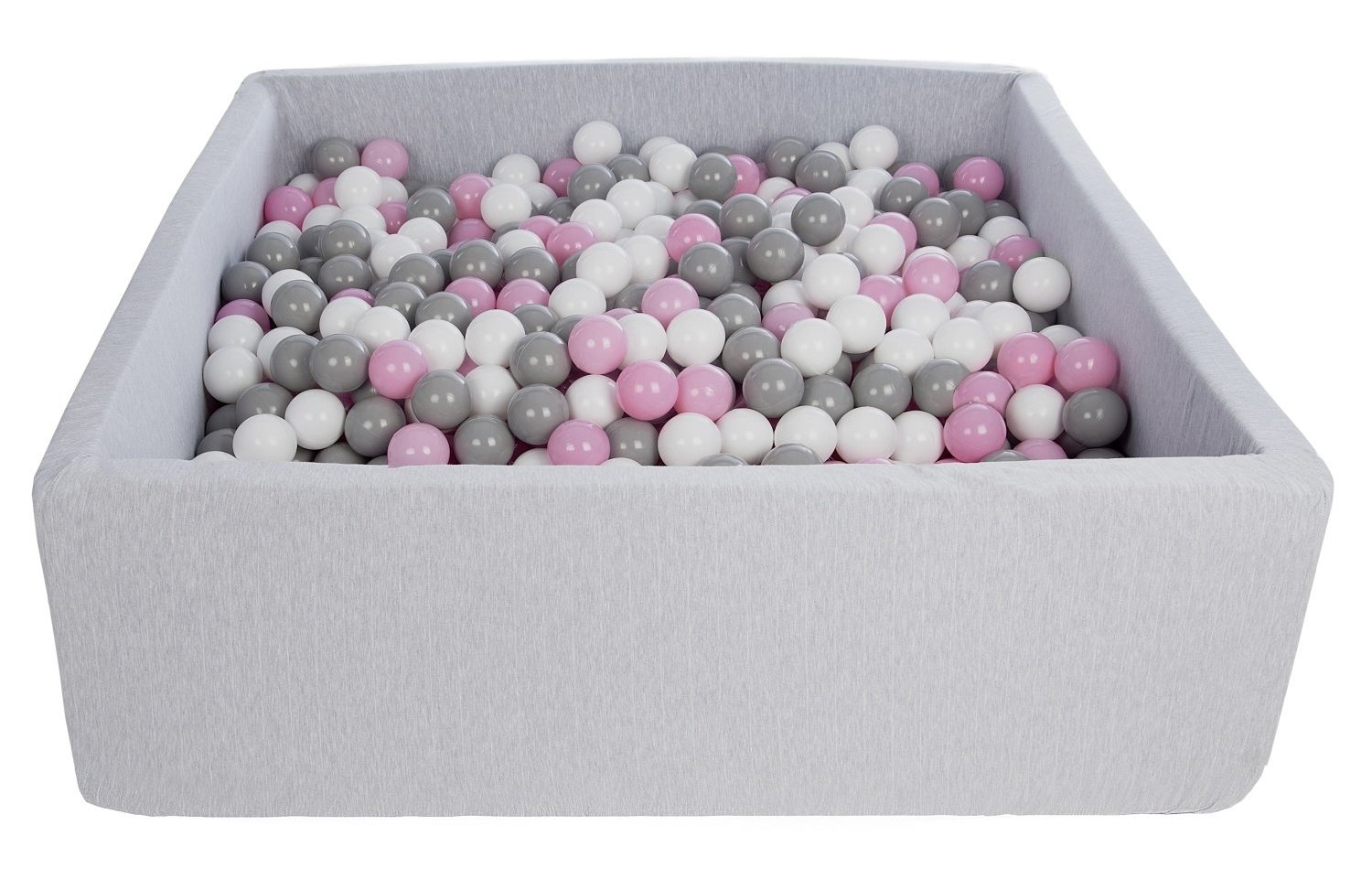 Piscine à balles carré pour bébé avec 900 balles 120x120cm gris clair balles rose