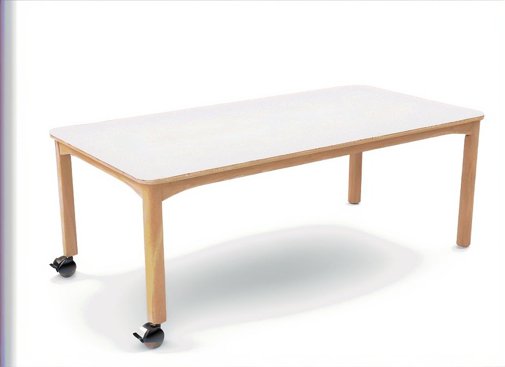 Table en bois à roulettes 120 x 60 cm T3 - Blanc