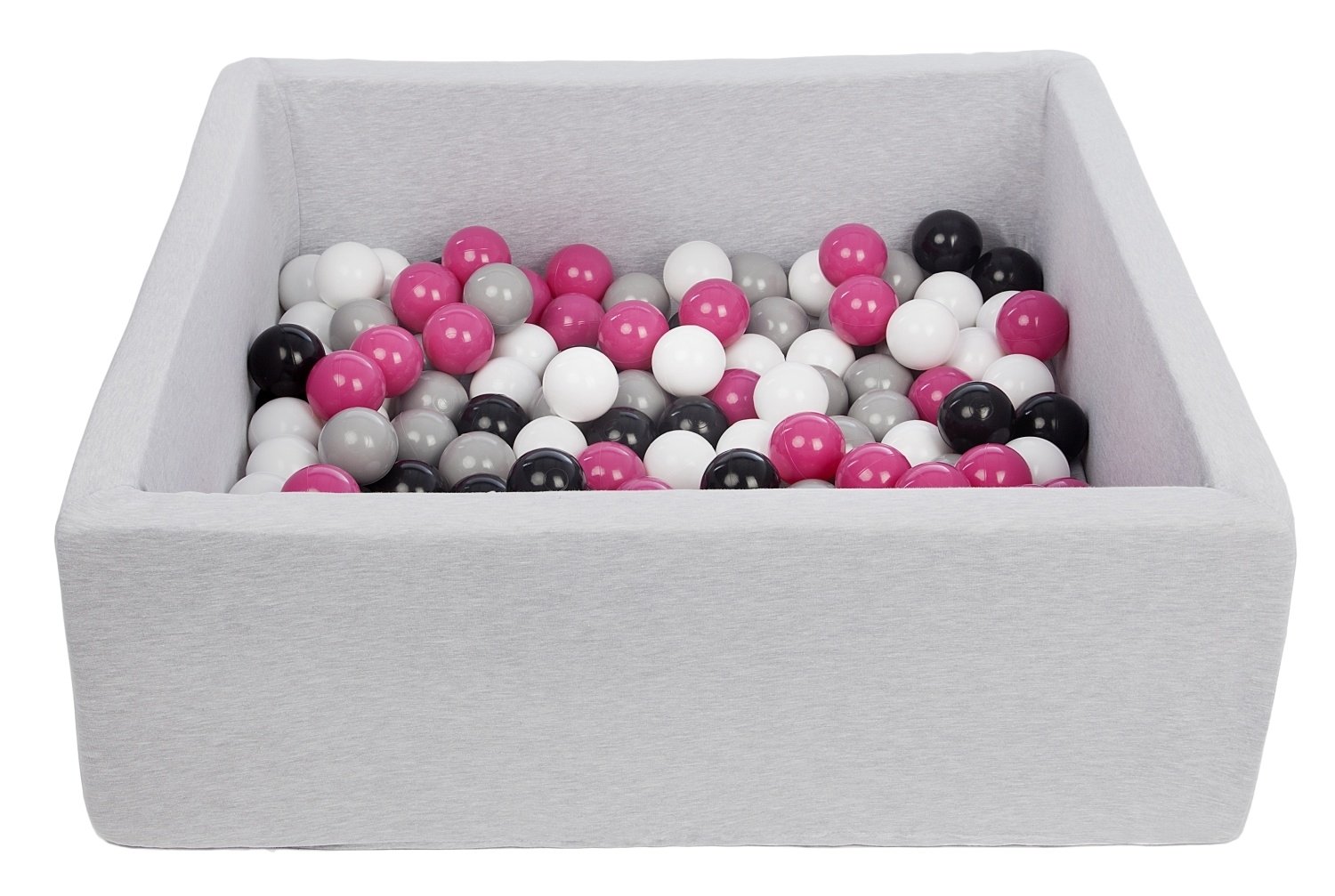 Piscine à balles carré pour bébé avec 150 balles 90x90cm gris clair balles rose