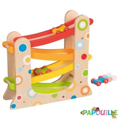 Jouets - Garages, Voitures et Circuits pour Enfant - Circuit descente avec 3 voitures en bois