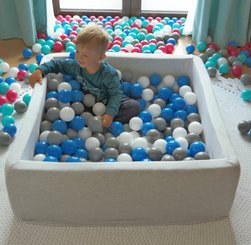 Motricité - Piscine à balles - Piscine à balles carré pour bébé avec 150 balles 90x90cm gris clair balles gris et noir