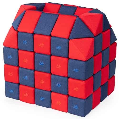 Cubes de constructions magnétiques de psychomotricité tissu 100 pièces rouge