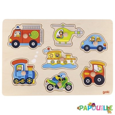 Jeux - Jeux Éducatifs et Puzzle - Puzzle à encastrer avec bouton en bois les véhicules 8 pcs ( pour les enfants de 1 an et plus )