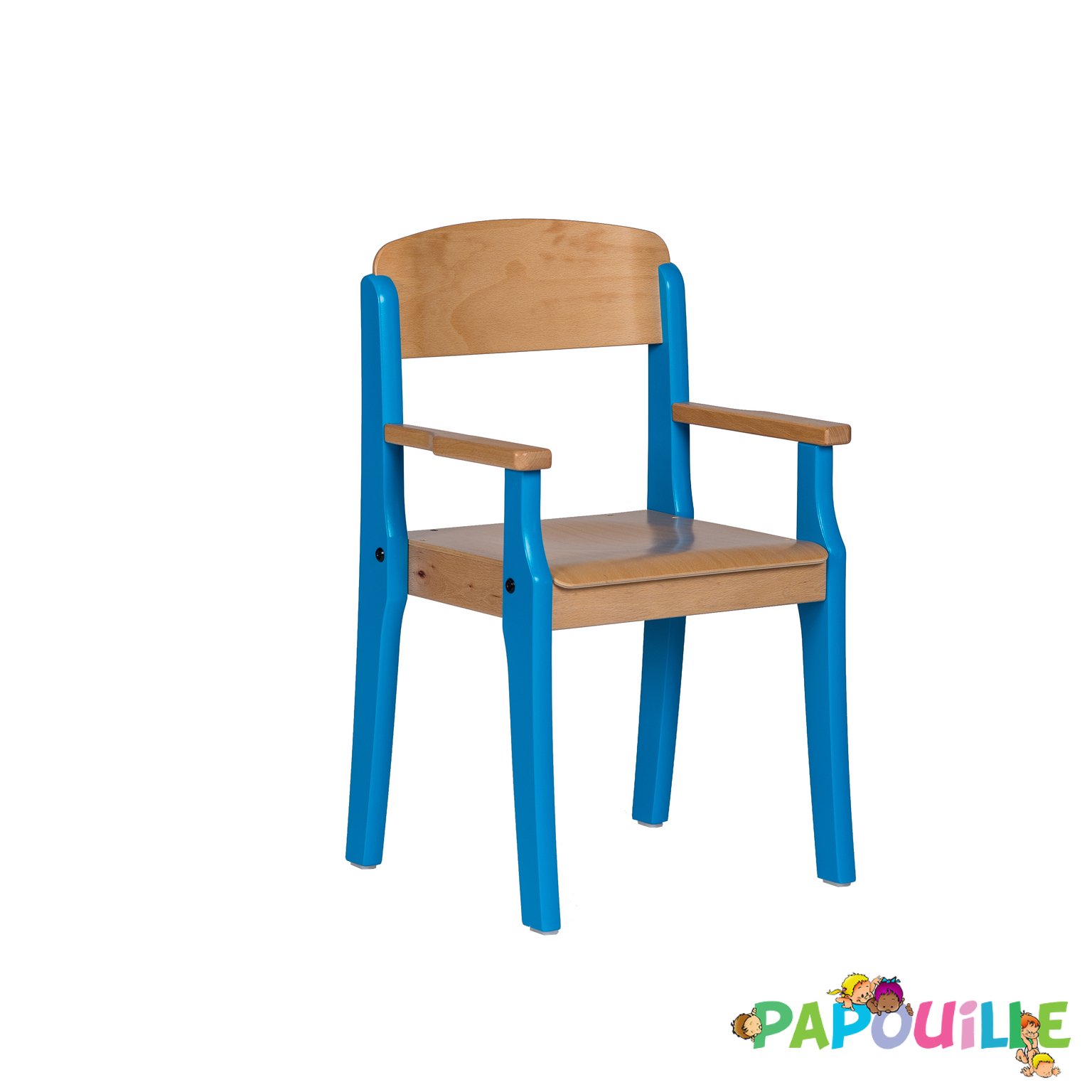 Fauteuil enfant en bois avec accoudoir t3 h.35cm bleu