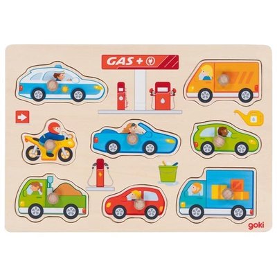 Jeux - Jeux Éducatifs et Puzzle - Puzzle à encastrer en bois avec bouton station de service 