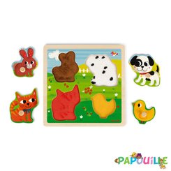 Jeux - Jeux Éducatifs et Puzzle - DE // Puzzle à encastrer en bois avec boutons mes 1ers animaux 4 pcs ( pour les enfants de 1 an et plus )