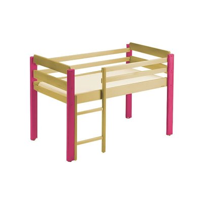 Couchage - Lit Crèche en Bois bébé, enfant - Lit bébé en bois mezzanine 120 x 60cm framboise