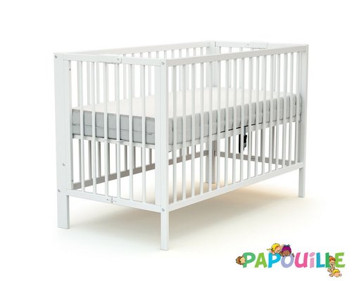 Couchage - Lit Crèche en Bois bébé, enfant - Lit bois pliant 60 x 120 réglable en hauteur blanc