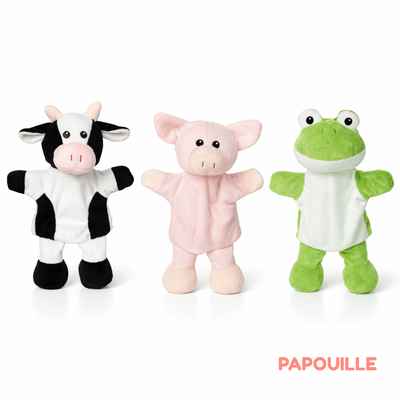 Jeux - Marionnettes, Théâtre  - Marionnettes vache, cochon et grenouille (avec pattes)