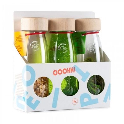 Motricité - Eveil Sensoriels et Tactiles - Pack de 3 bouteilles sensorielles : Float Vert, Spy Ferme et Sound Coccinelles