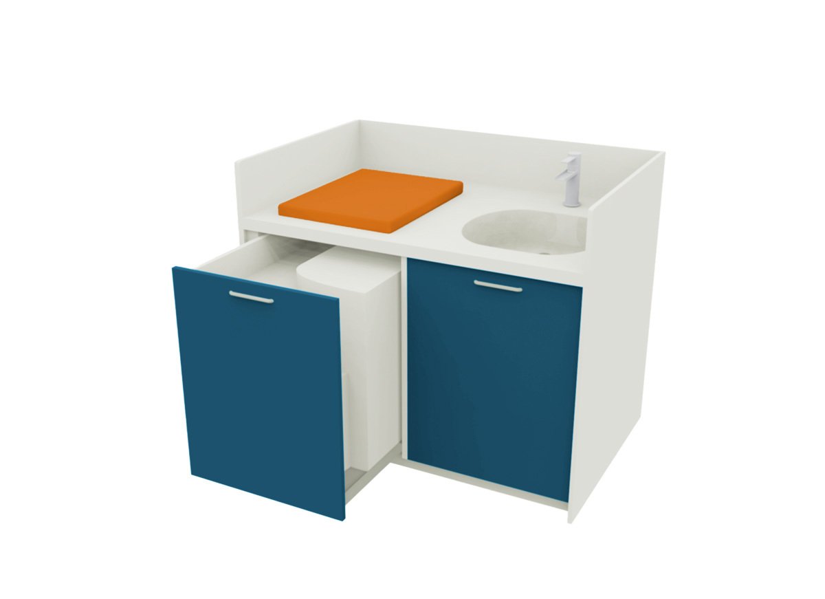 Meuble à langer une cuve avec escalier compact. Bleu baltik - 110 x 83 cm